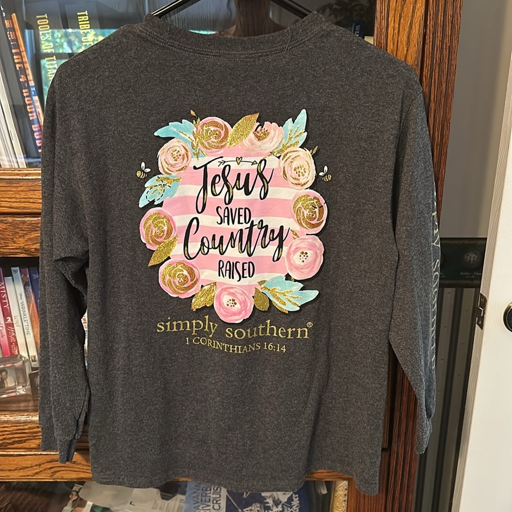 Simply Southern Long Sleeve “Jesus Saved and Country Raised” T-shirt.
